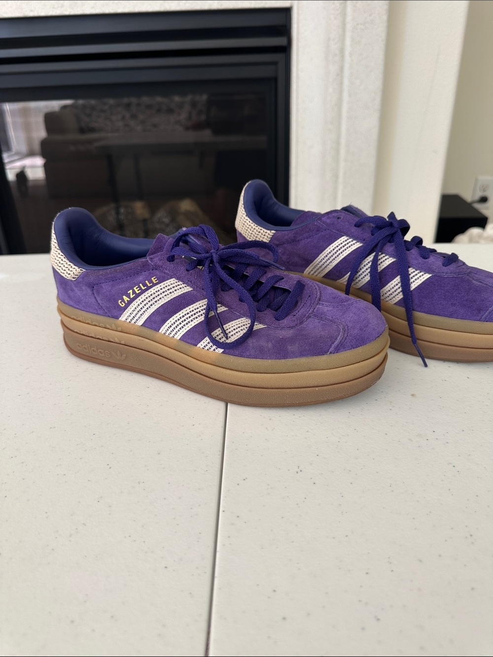 adidas Gazelle Purple Suede Platform Sneakers with Gum Sole